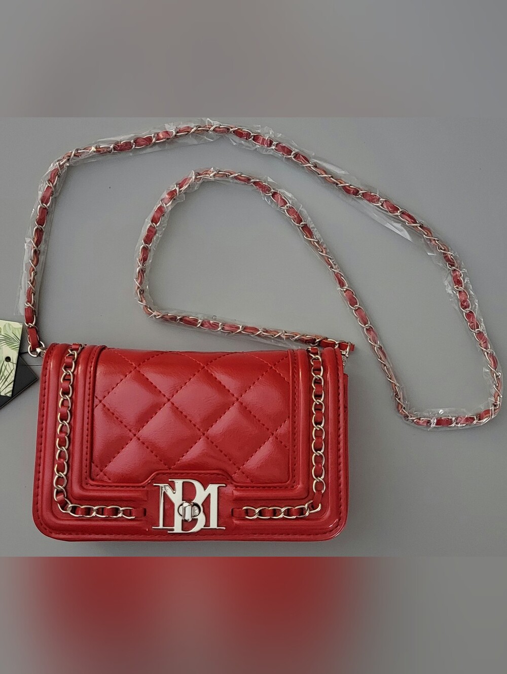 Badgley Mischka Red Quilted Leather Chain-Trim Crossbody NWT